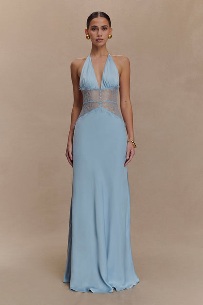 Dinah Lace And Satin Maxi Dress - Cornflower Blue