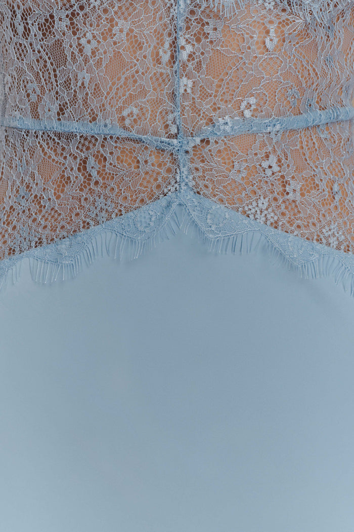 Dinah Lace And Satin Maxi Dress - Cornflower Blue