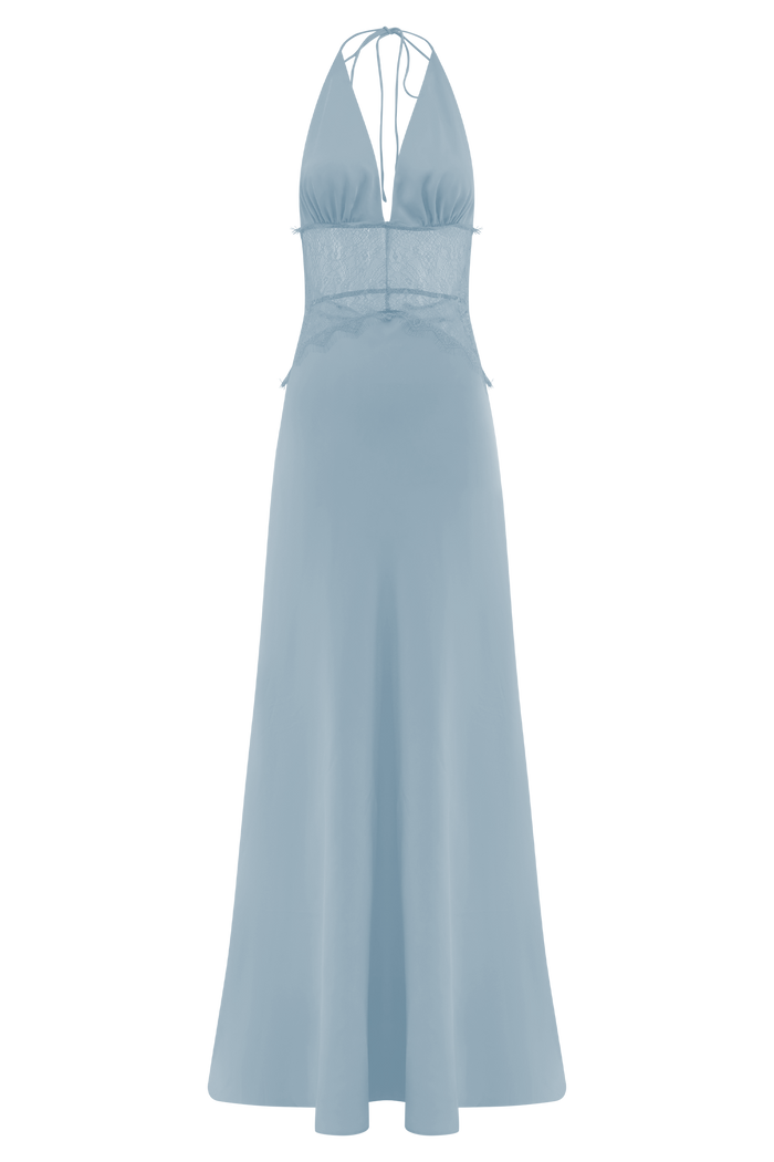 Dinah Lace And Satin Maxi Dress - Cornflower Blue