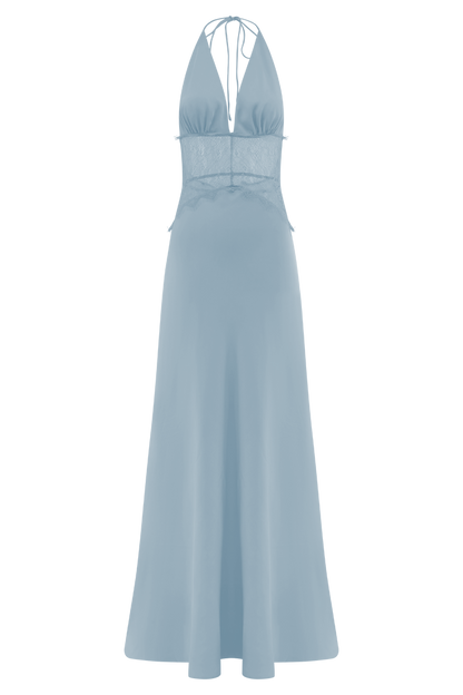 Dinah Lace And Satin Maxi Dress - Cornflower Blue