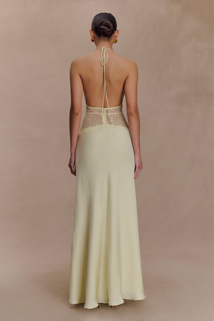 Dinah Lace And Satin Maxi Dress - Lemon
