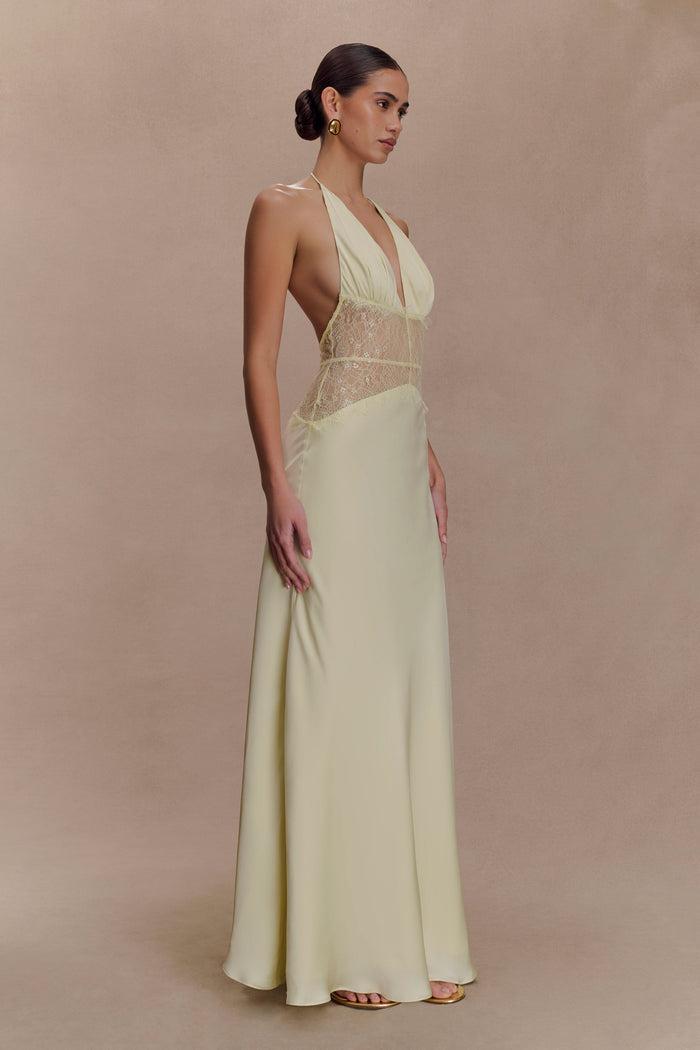 Dinah Lace And Satin Maxi Dress - Lemon