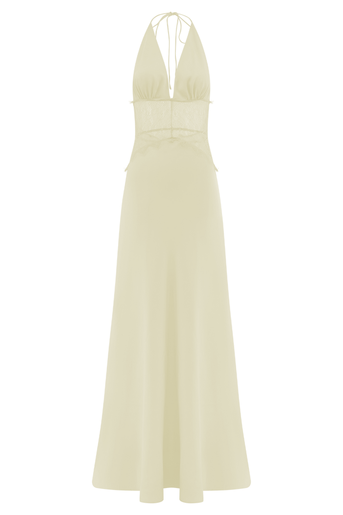 Dinah Lace And Satin Maxi Dress - Lemon