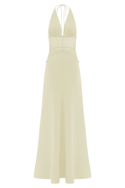 Dinah Lace And Satin Maxi Dress - Lemon