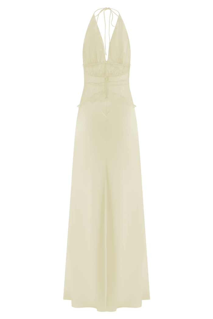 Dinah Lace And Satin Maxi Dress - Lemon