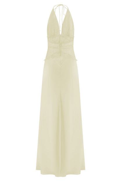 Dinah Lace And Satin Maxi Dress - Lemon