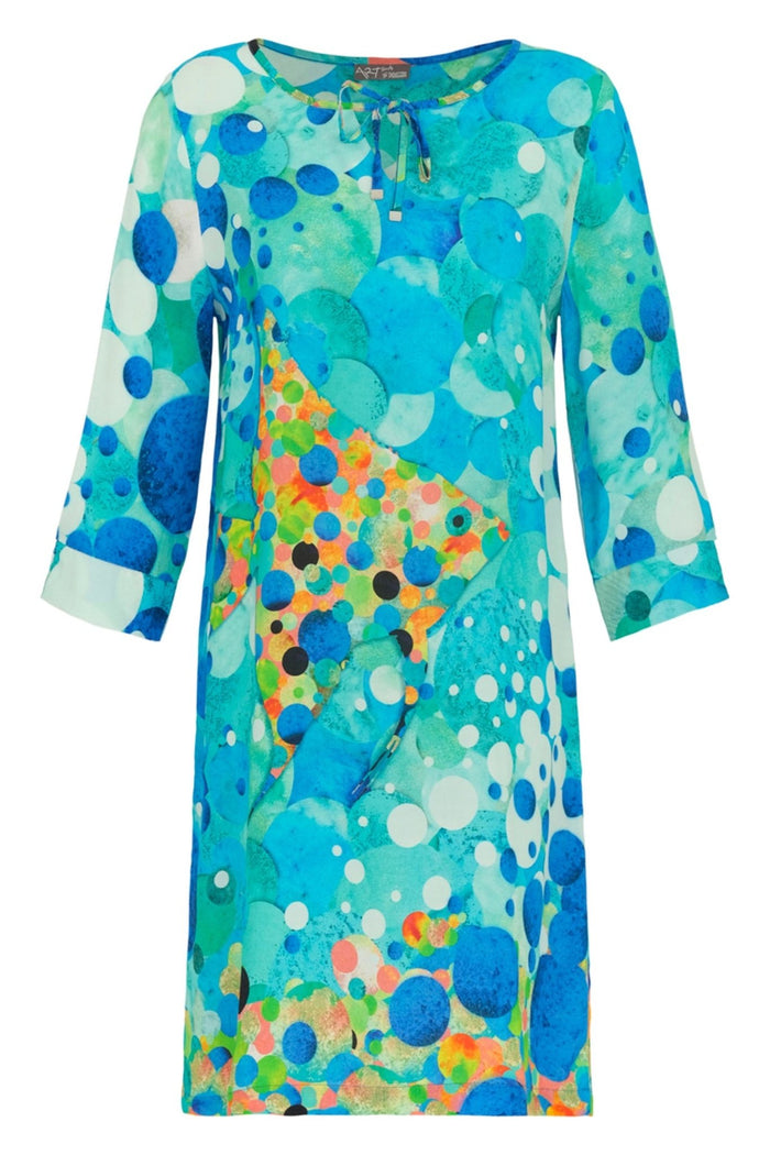 Dolcezza 24624 Turquoise Blue Big Angel Fish Mosaic Dress - Dotique Chesterfield