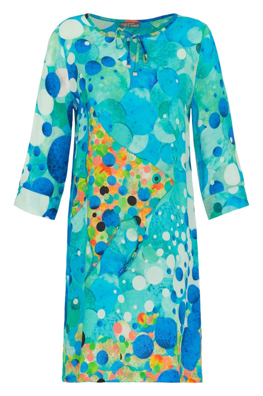 Dolcezza 24624 Turquoise Blue Big Angel Fish Mosaic Dress - Dotique Chesterfield