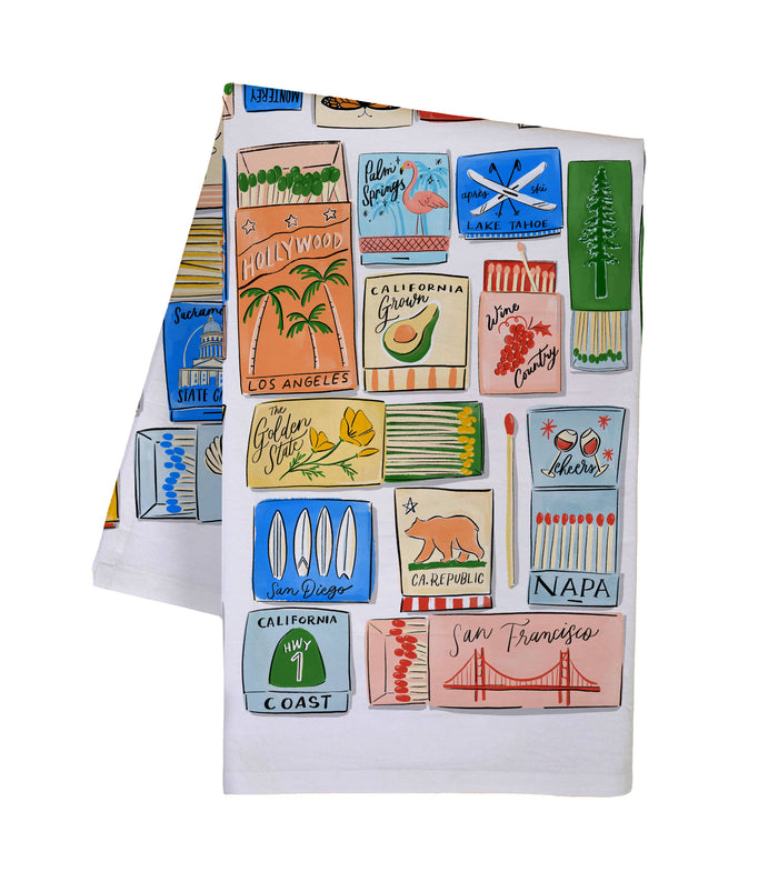 doodles.ink. - California Matchboxes Tea Towel
