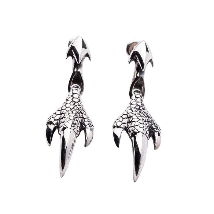 Pair of gothic dragon claw earrings in 925 sterling silver displayed straight on white background