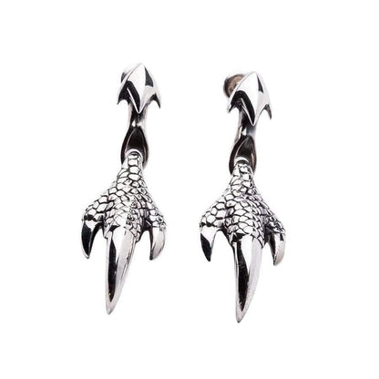 Pair of gothic dragon claw earrings in 925 sterling silver displayed straight on white background