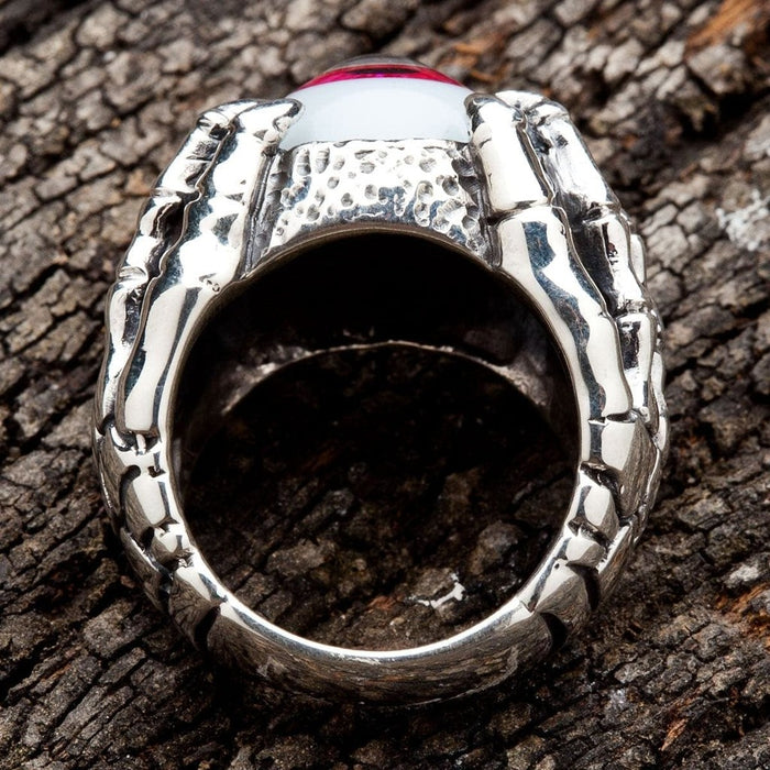 Interior view of sterling silver dragon claw ring showing smooth polished band