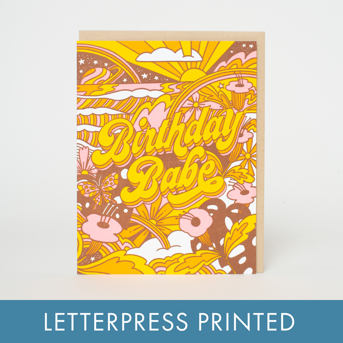 Egg Press Manufacturing - Birthday Babe Psychedelic Letterpress Greeting Card by Hello!Lucky: Paper tab