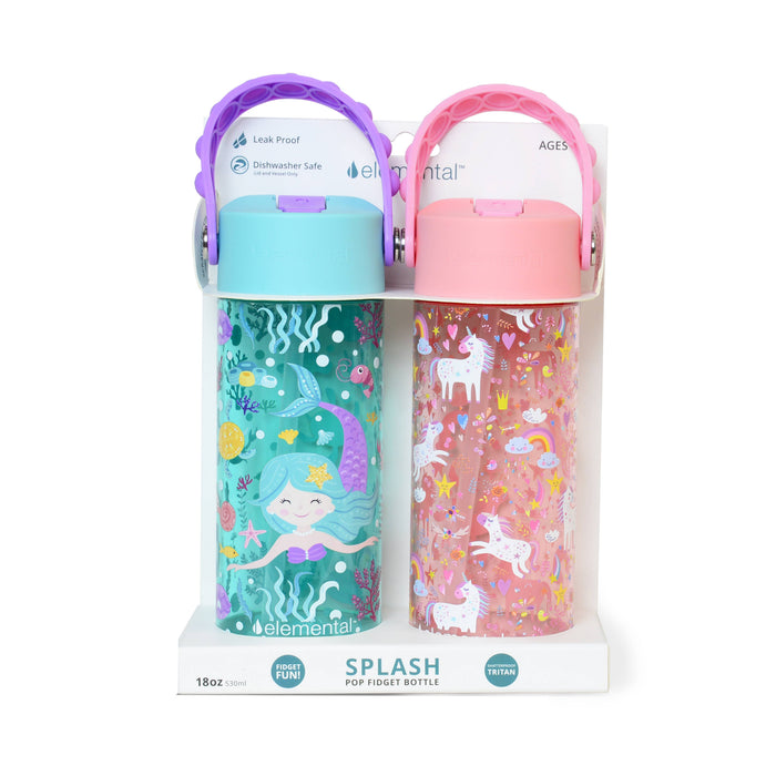 Elemental - Splash Pop Fidget Handle Bottle 18oz - Mermaid/Pink Unicorn