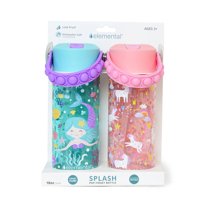 Elemental - Splash Pop Fidget Handle Bottle 18oz - Mermaid/Pink Unicorn