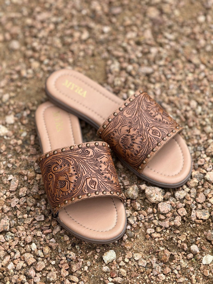 Embossed Western Leather SandalsTan6
