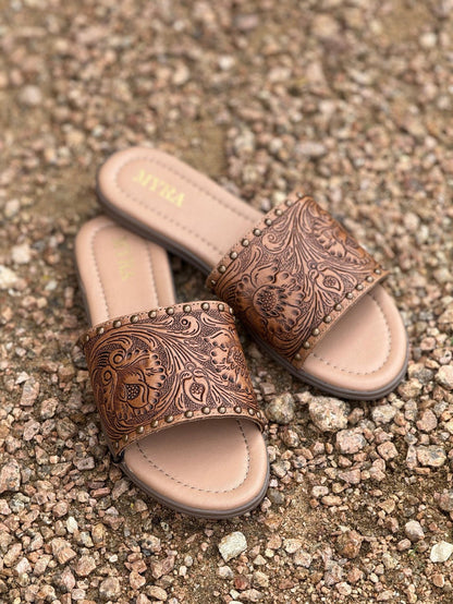 Embossed Western Leather SandalsTan6