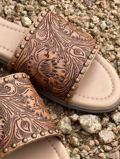 Embossed Western Leather SandalsTan6