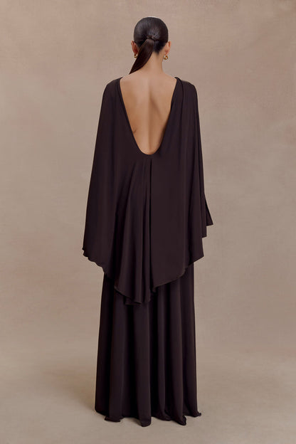 Emory Jersey Cape Maxi Dress - Chocolate