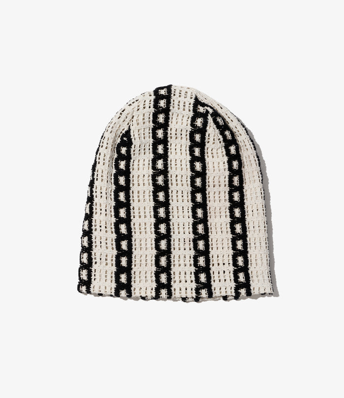Engineered Garments Beanie - White/Black Stripe CP Crochet