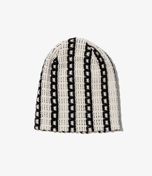 Engineered Garments Beanie - White/Black Stripe CP Crochet