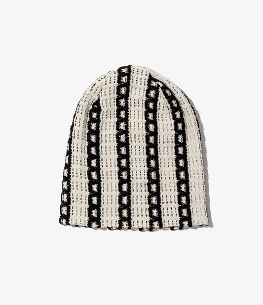 Engineered Garments Beanie - White/Black Stripe CP Crochet