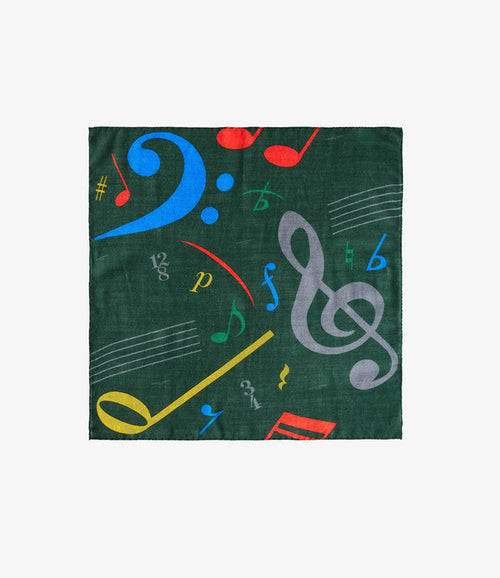 Engineered Garments Neckerchief - Green Wool Music Note Print