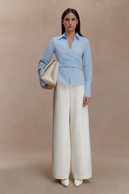 Eugenia Wrap Cotton Shirt - Blue