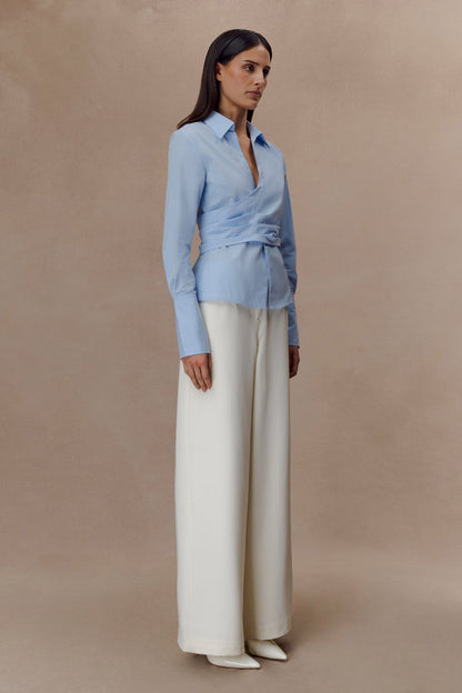 Eugenia Wrap Cotton Shirt - Blue