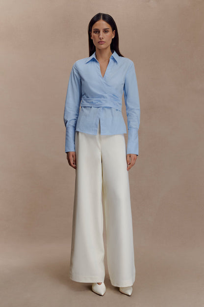 Eugenia Wrap Cotton Shirt - Blue