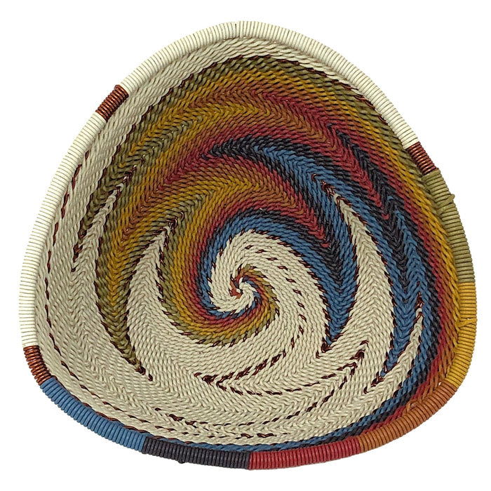 Fair Trade Zulu Handwoven Telephone Wire 4.25" Triangle Basket (Each One Varies), White Desert
