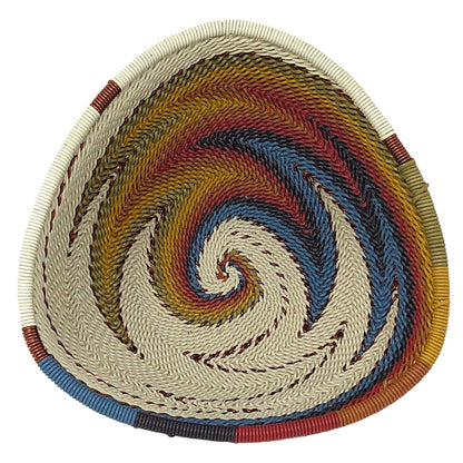 Fair Trade Zulu Handwoven Telephone Wire 4.25" Triangle Basket (Each One Varies), White Desert