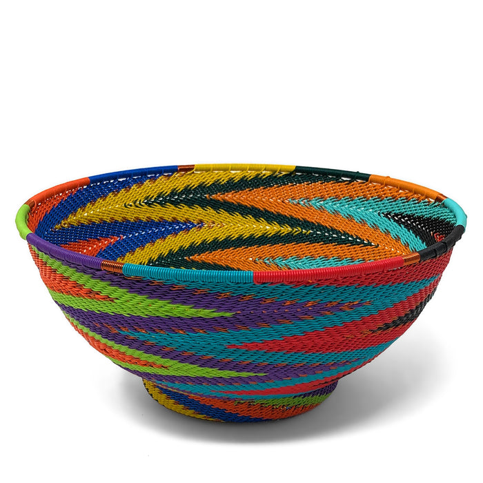 Fair Trade Zulu Telephone Wire 8" Footed Bowl Basket, African Spirit Colors