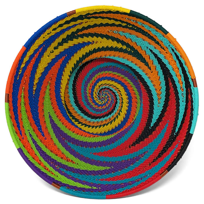 Fair Trade Zulu Telephone Wire 8" Footed Bowl Basket, African Spirit Colors