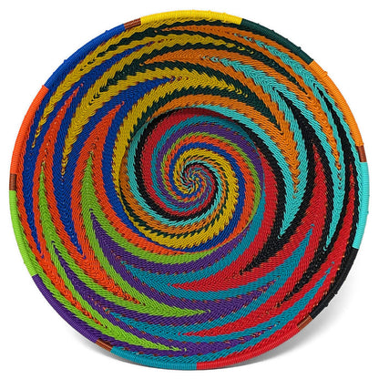 Fair Trade Zulu Telephone Wire 8" Footed Bowl Basket, African Spirit Colors