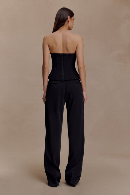 Fatima Satin Straight Leg Pant - Black