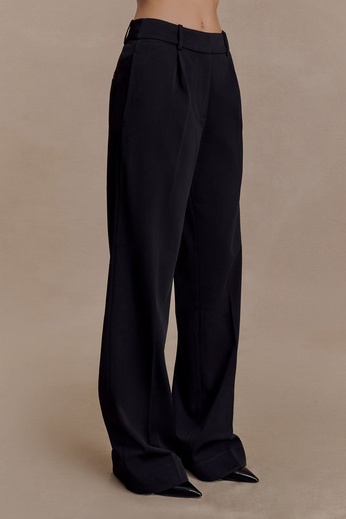 Fatima Satin Straight Leg Pant - Black