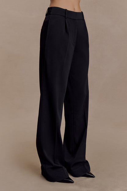 Fatima Satin Straight Leg Pant - Black