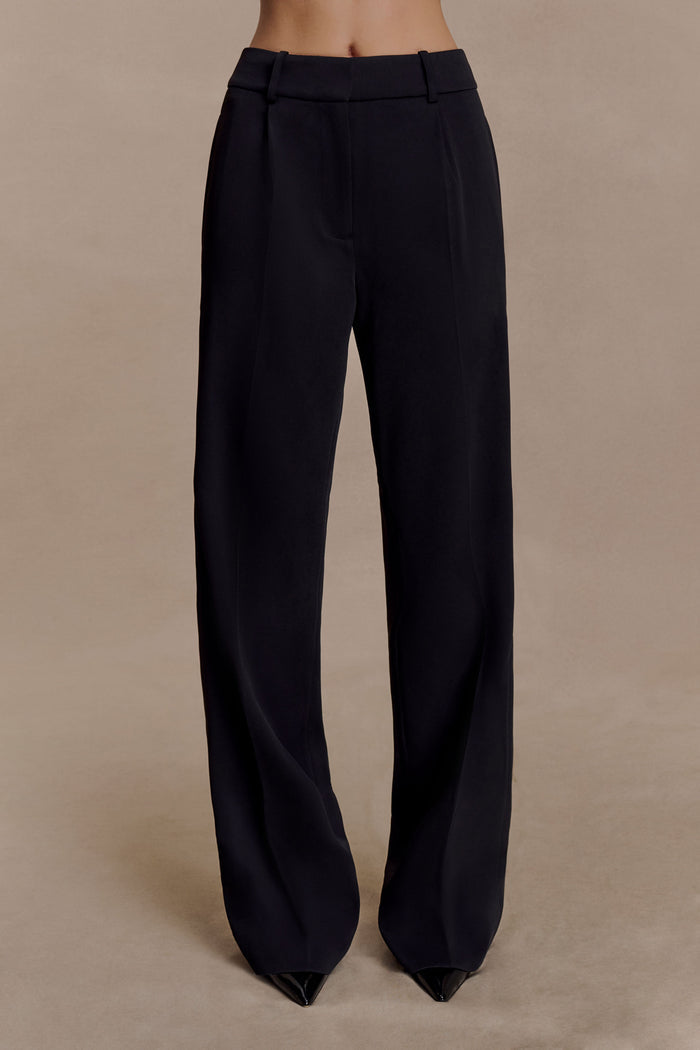 Fatima Satin Straight Leg Pant - Black
