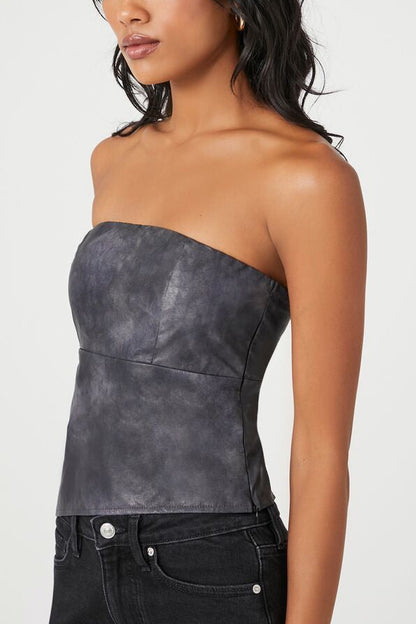 Faux Leather Asymmetrical Tube Top