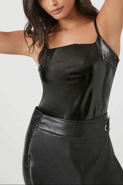 Faux Patent Leather Bodysuit