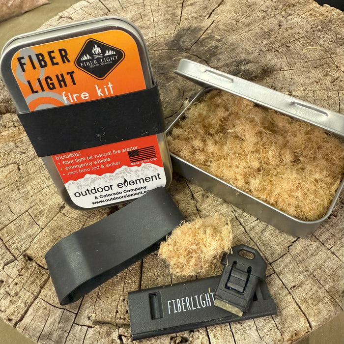 fiber light fire kit fire starter by outdoor element  - in rectangular tin