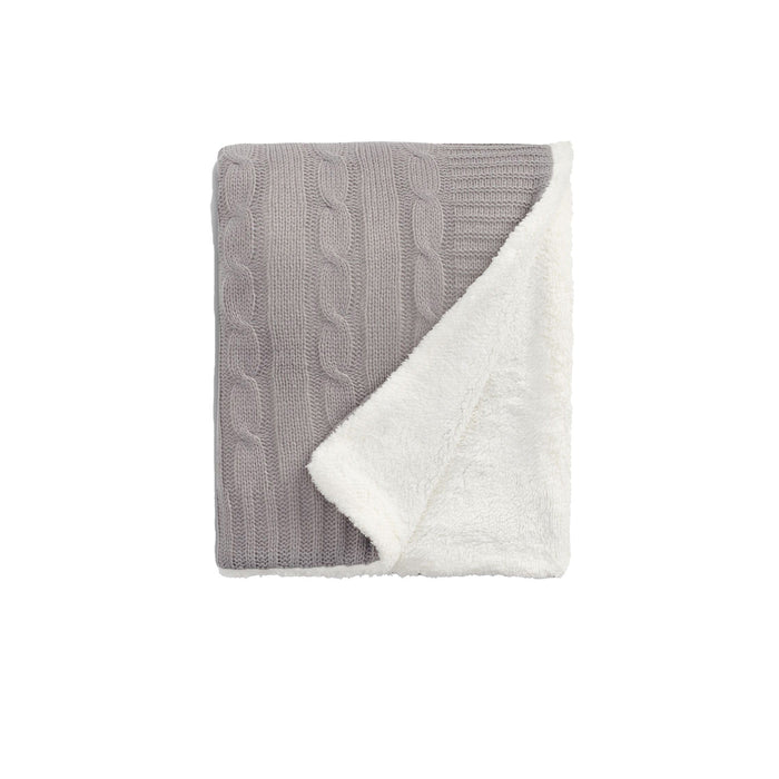 Grey Custom Cable Knit Sherpa Blanket - Corporate Gifts