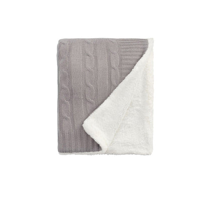 Grey Custom Cable Knit Sherpa Blanket - Corporate Gifts