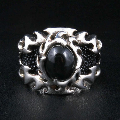 Flame Stingray Sterling Silver Biker Ring