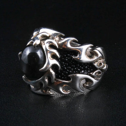 Flame Stingray Sterling Silver Biker Ring for Men