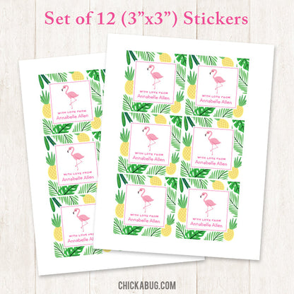 Flamingo and Pineapple Gift Labels