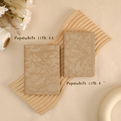 Floral Leather Kindle Case - Khaki