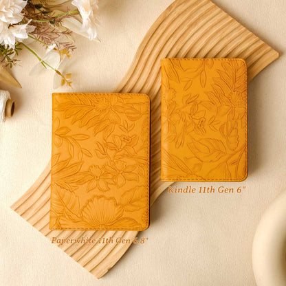Floral Leather Kindle Case - Yellow