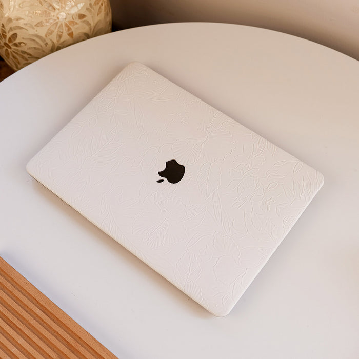 Floral Leather MacBook Case - White
